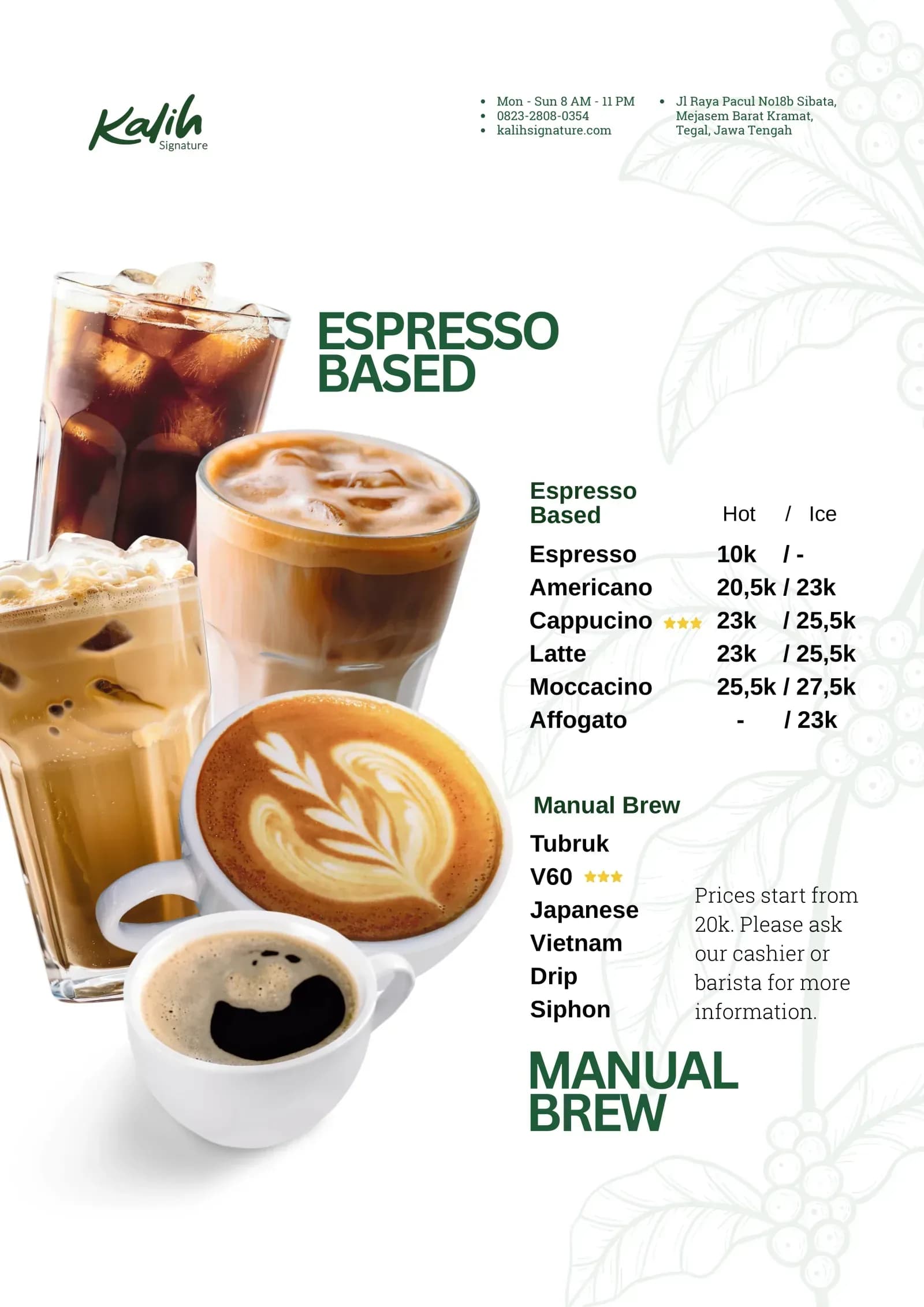 Menu Espresso Based dan Manual Brew Kalih Signature