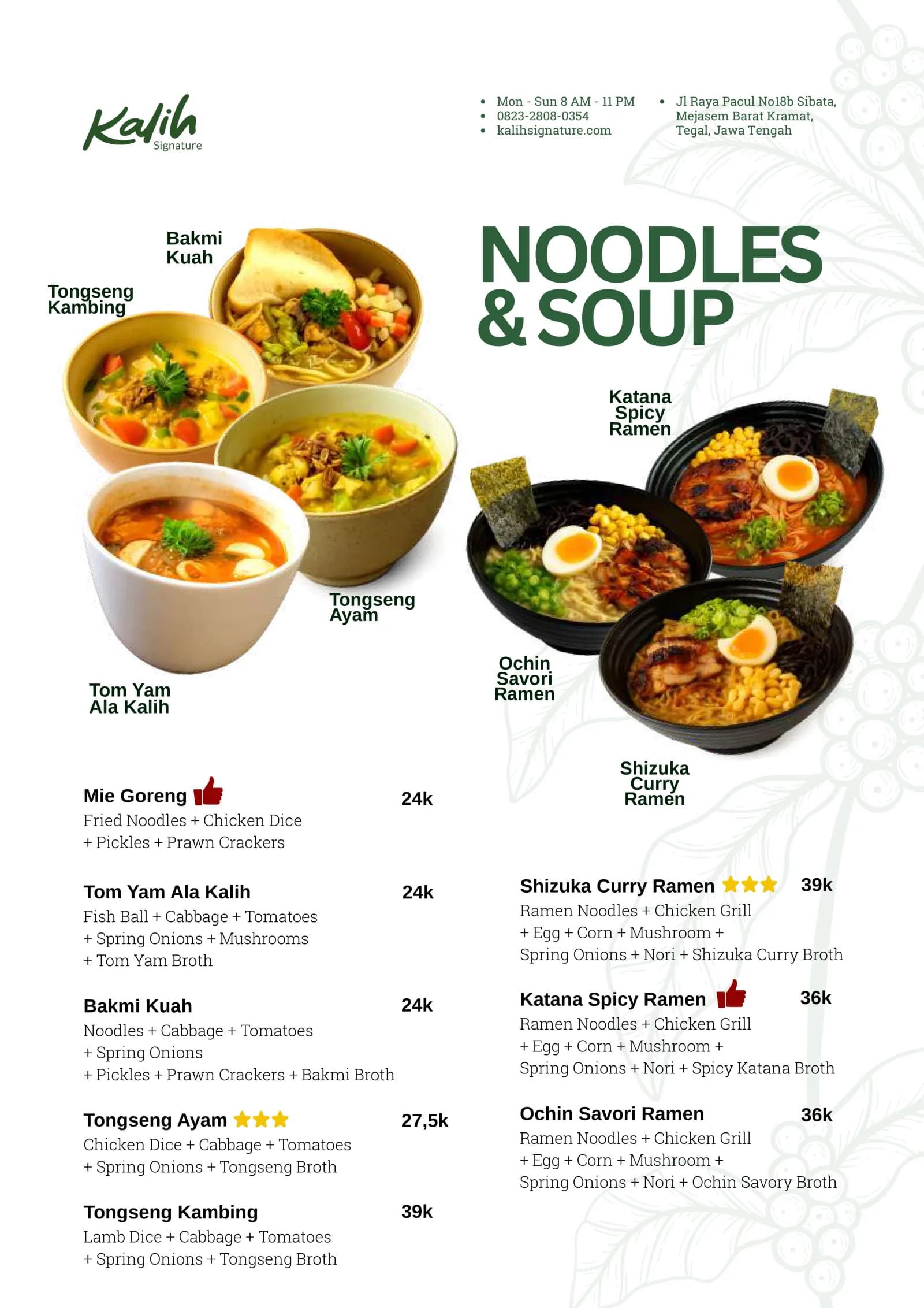 Menu Noodles dan Soup Kalih Signature