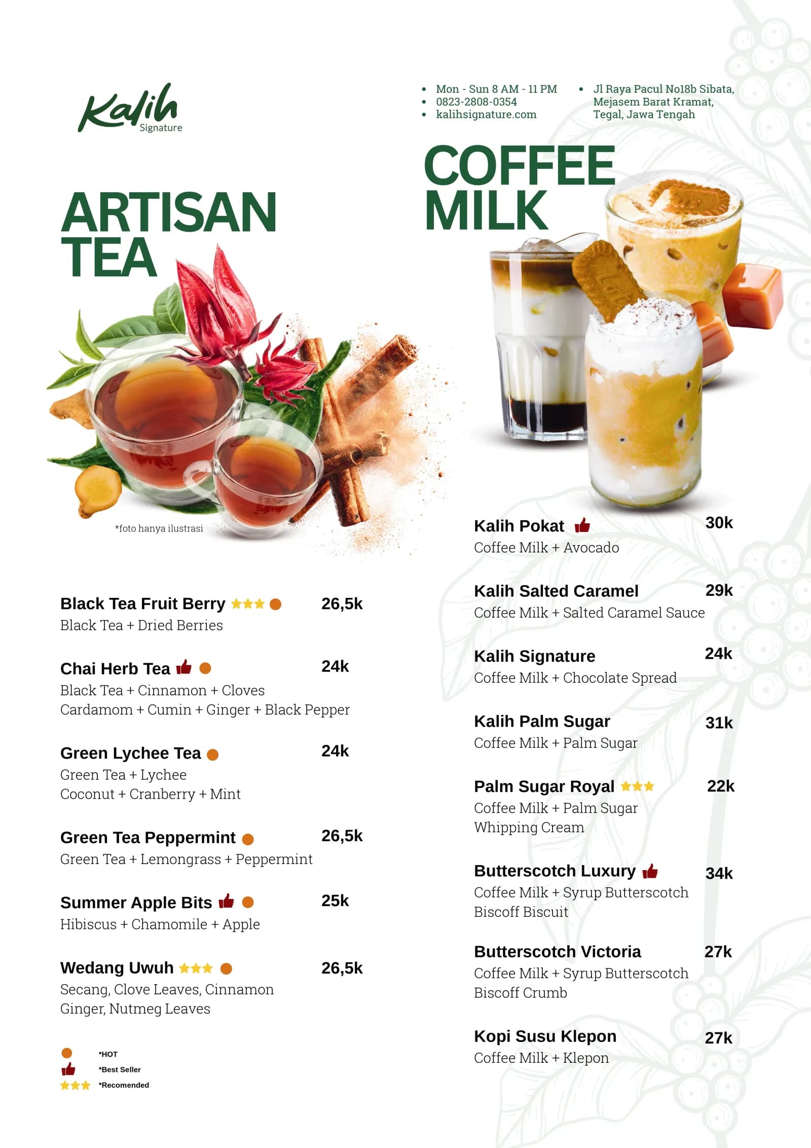 Menu Artisan Tea dan Coffee Milk Kalih Signature
